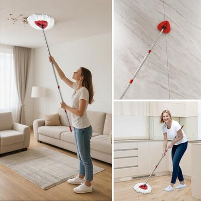 Mop Handle for Ocedar,Spin Mop Replacement Handle Compatible with O Cedar, American Threaded Joint Mop Handle 4-Section 30-to-58 inch Mop Replacement Stick - color: Red