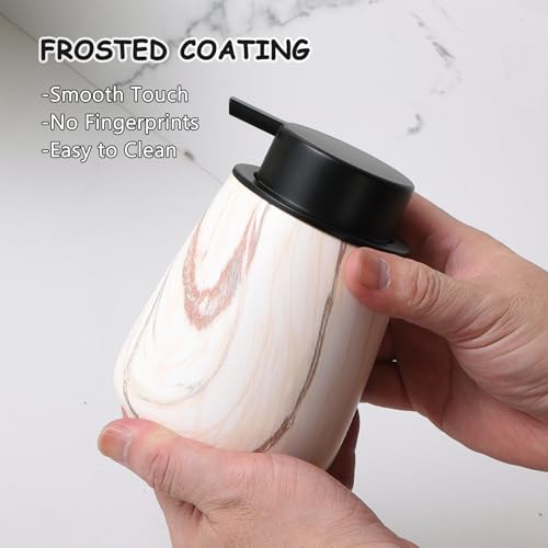 12Oz Ceramic Liquid Soap Dispenser - Modern Lotion Hand Soap Dispenser with Easy-to-Press Black Pump, Reusable and Refillable Dish Soap Dispensers for Bathroom & Kitchen, Marble Brown - color: Marble Brown, style: Liquid Pump