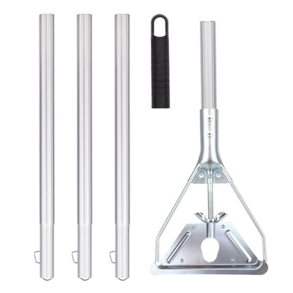 Mop Handle Commercial Heavy Duty - 57 Inch Industrial Metal Clamp Mop Stick Replacement for Floor Cleaning - Professional Mops Head Replacement Holder - color: Black 1 - Metal Clamp
