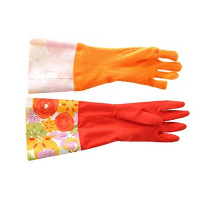 Kitchen Rubber Cleaning Gloves with Warm Lining Household Thickening PU Waterproof Dishwashing Latex Glove Large 2 Pairs