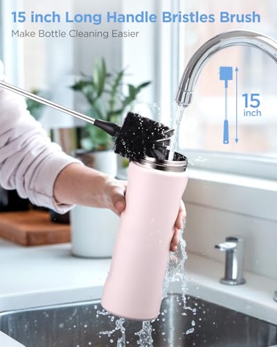EasyAcc Water Bottle Cleaner Brush, 3 Pack 15 Inches Straw Brush Cleaner for Owala Stanley Hydroflask, Long Handle, with Straw Cleaner & Nipple Brush, for Coffee Mugs, Ice Tea Jars - color: Black