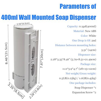 400ml Wall Mounted Soap Dispenser Hand-Pressed Wall Hanging Soap Dispense Tool Bathroom Shower Shampoo Lotion Pump Dispenser