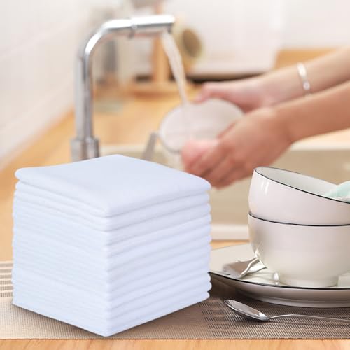 SINLAND Microfiber Cleaning Cloth Dish Cloth Kitchen No Streak Absorbent Dish Rags Lens Cloths 12Inchx12Inch 12 Pack White - color: White