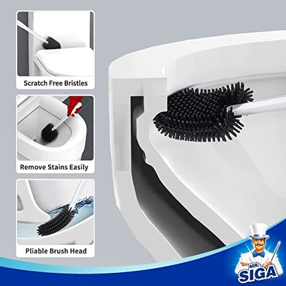 MR.SIGA Toilet Bowl Brush and Holder, Durable and Flexible Bristles, Wall Mounted Toilet Brush for Bathroom Cleaning, White, 1 Pack - color: White, size: 4.8"L x 3.1"W x 15.7"H