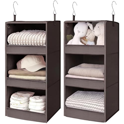 GRANNY SAYS 3 Shelf Hanging Closet Organizers and Storage, Collapsible Closet Storage Organizer with 2 Metal Hooks, Leak-Proof Hanging Shelves for Baby Clothes, Sweaters, 2 Pack, Dark Brown - color: 3-shelf Dark Brown, size: 2-Pack