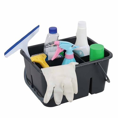 1 Pack Plastic Divided Caddy with Handle, 4 Compartment Cleaning Caddy, Grey