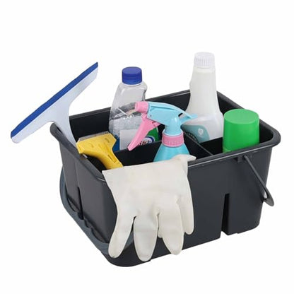 1 Pack Plastic Divided Caddy with Handle, 4 Compartment Cleaning Caddy, Grey