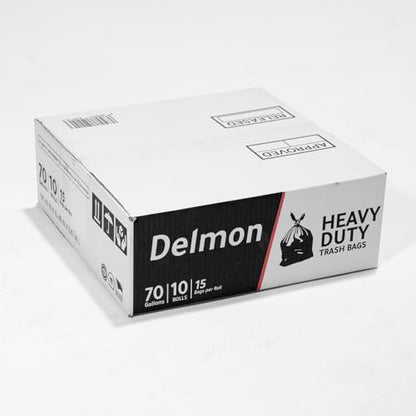 Delmon Trash Bags - 150 Bags / 10 Rolls Carton - 70 Gallons - Thick and Heavy Duty Trash Bag for Commercial, Home & Kitchen Use,Fits Toter Curbside Bins - W 43”, L 48”, Thickness 0.87MIL
