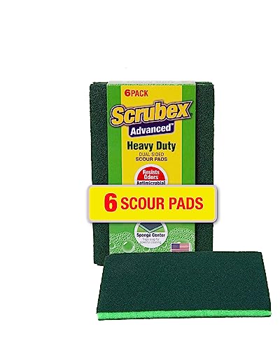 Heavy Duty Odor Resistant Multi-Purpose Scouring Pads, 6 Count for Kitchen and Household, Dual Sided, Safe for Non-Coated Cookware