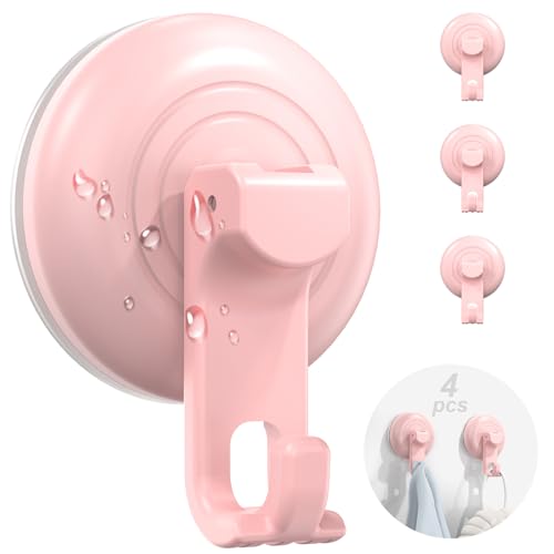 JOTPE Shower Hooks Suction Cup, Waterproof for Shower Heavy Duty Suction Cup Hooks, Bathroom, Glass, Door, Windows, Kitchen Hanging up to 11lbs, Easy to Install and Remove (4pack-Pink) - color: Pink