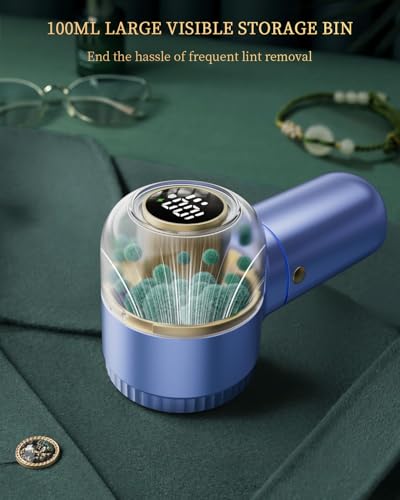 Fabric Shaver with Lint Brush, Large Lint Shaver with Digital Display, 3-Speeds Lint Remover with 6-Leaf Blades, Electric Sweater Shaver to Remove Pilling for Clothes, Furniture - color: Blue