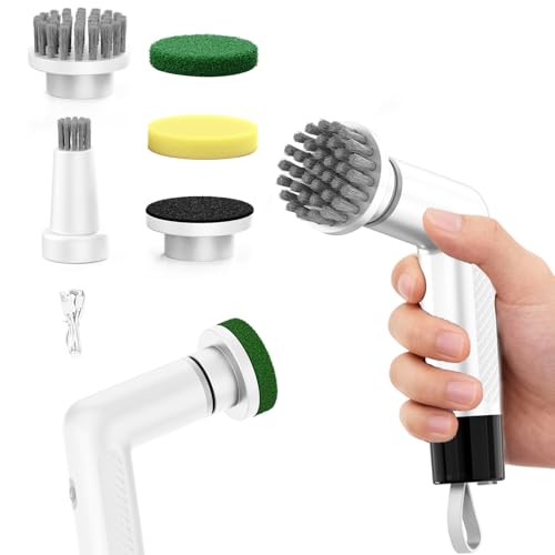 Electric Dish Scrubber, Mini Cordless Kitchen Cleaning Brush with 4 Replaceable Heads, 20W High-Torque Dual Speed, IPX7 Waterproof LED Display 90-120 Mins Runtime (ECB-S3) - size: S3 Mini