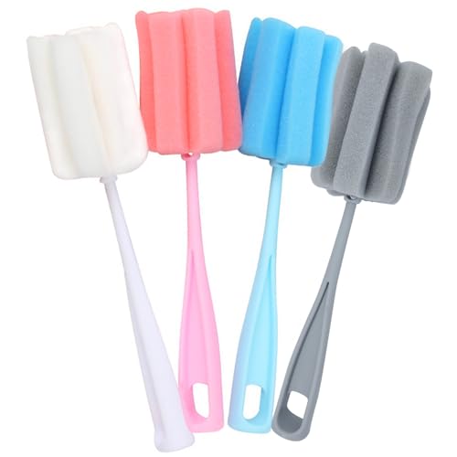 Bottle Brush Sponge 4PCS Cup Washer Brush Long Handle Cleaner Brush for Baby Bottle Glasswares Mugs Cups Kitchen Clean (4 PCS) - color: 4 Pcs