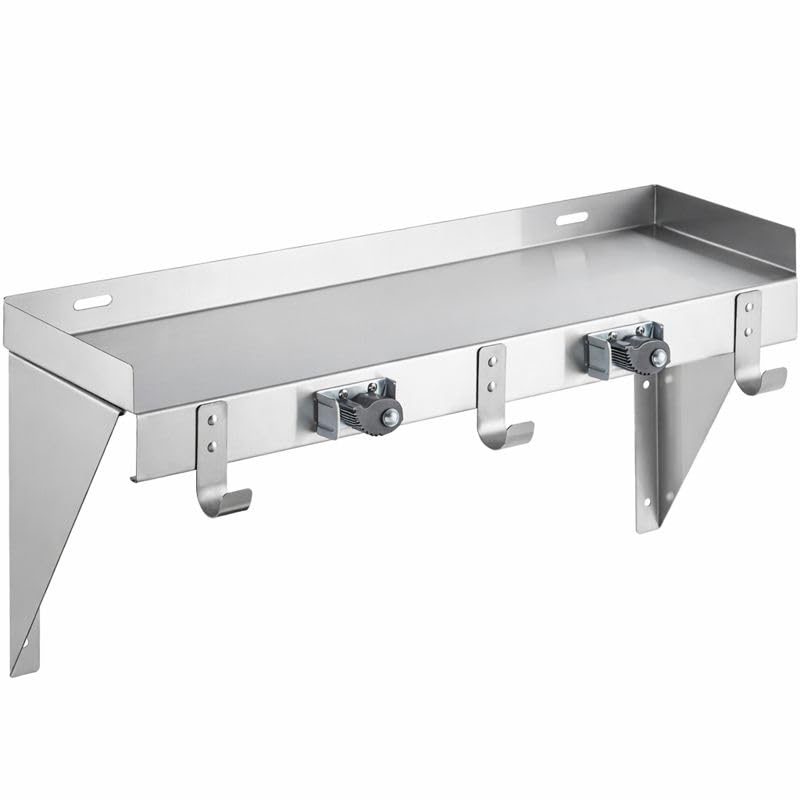 Stainless Steel Wall-Mounted Utility Shelf with Mop & Broom Holders, Cleaning Tool Organizer with Rag Hooks, Multiple Sizes (24 Inch) - size: 24 Inch