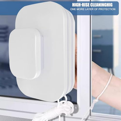 Magnetic Window Cleaner for High Rise Suitable for 3‑10MM Single‑Layer Glass,Double-Sided Window Cleaner Tool with Safety Rope