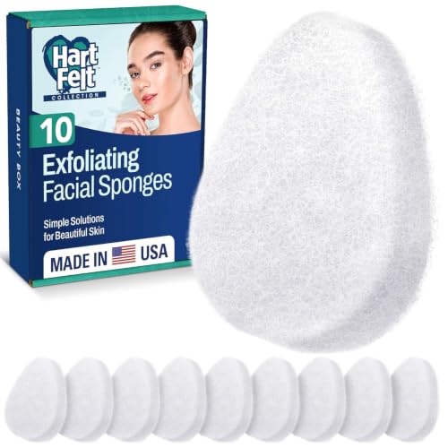 HartFelt [10 Pack] Regular Exfoliating Facial Sponge for Face - Daily Cleansing Scrubber - Buf Dirt Away with Puf Styled Reusable Face Pads for Removing Makeup, Dirt, and Dead Skin - Made in USA - color: Regular - White, size: 1 Count (Pack of 10)