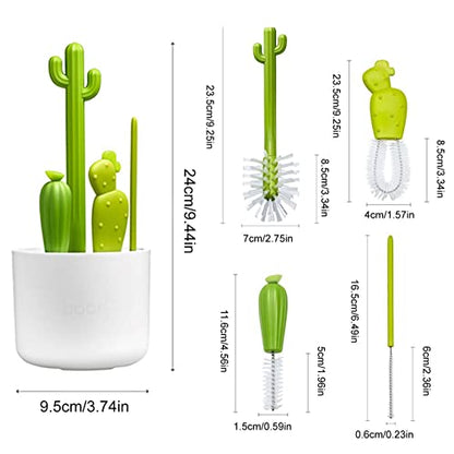 Bottle Cleaning Brush Set, Cartoon Cactus Baby Bottle Brush Kit, Cute Water Bottles with Straw Brush, Bottle Cleaner for Washing Narrow Neck Beer Bottles