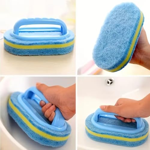 Handheld Sponge Scrubber, Dual-Color Design - Multi-Purpose Manual Cleaning Brush, Suitable for Bathtubs, Kitchens, Bathrooms, Etc. - Ideal for Cleaning Tiles, Pots, Stains, and Bathroom Accessories