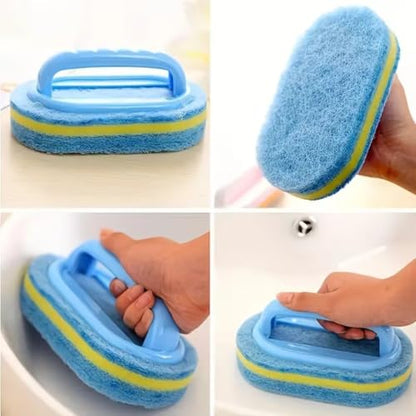 Handheld Sponge Scrubber, Dual-Color Design - Multi-Purpose Manual Cleaning Brush, Suitable for Bathtubs, Kitchens, Bathrooms, Etc. - Ideal for Cleaning Tiles, Pots, Stains, and Bathroom Accessories