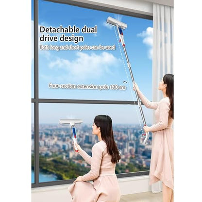 75'' Spray Squeegee for Window Cleaning with 4-Section Extension Pole, 4 in 1 Window Vacuum Squeegee Cordless Shower Squeeze for Glass Door and Tile with Sewage Collector and 5 Pads