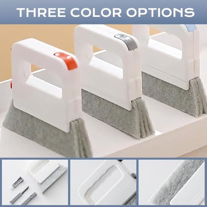 Magic Window Track Cleaner, 2 in 1 Groove Cleaning Brush, Window Groove Cleaning Brush Tools with Hard Bristle and Hidden Scraper, Crevice Brush for Sliding Door Track (Blue 3Pcs) - color: Blue 3pcs