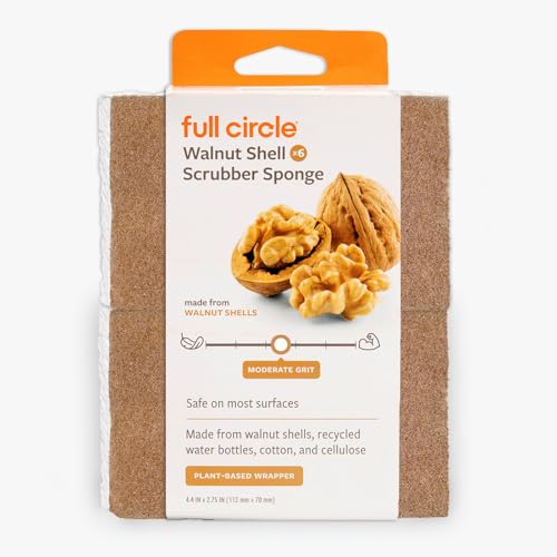 Full Circle Walnut and Cellulose Scrubber Sponges – Pack of 6 – Powerful, Non-Scratch Kitchen Sponges Made with Plant-Based Sustainable Materials, Safe for Nonstick Cookware - size: Walnut Sponge 6pk