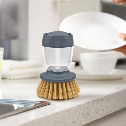 Soap Dispensing Palm Brush, Kitchen Brush for Dish Pot Pan Sink Cleaning, Pack of 1 - color: Gray