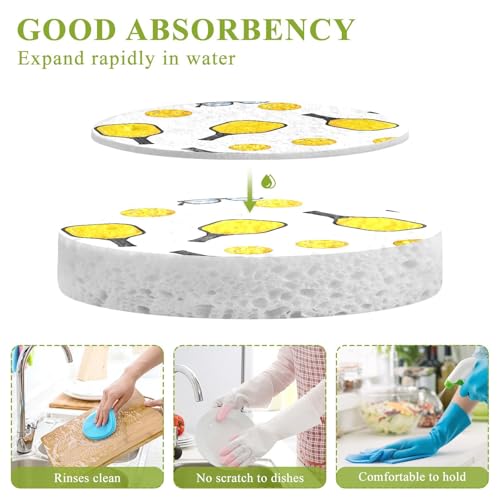 Pickleball Paddles Balls Yellow Dish Scrub Sponges Kitchen Non Scratch Reusable Compressed Cellulose Sponge Hanging for Household Cleaning Washing Dishes Pots and Pans 3 Pack - color: Pattern2