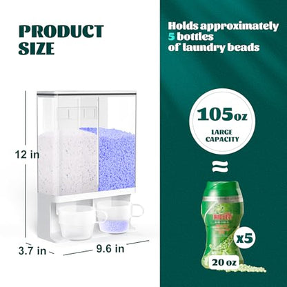 105 Oz Laundry Detergent Dispenser with Nail - Wall Mounted Scent Booster Beads Container, Softener Beads Storage, Rice Dispenser, Dry Food/Solid Grain Organizer - size: 105 oz