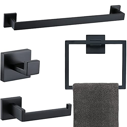 Matte Black Bathroom Accessories Bath Accessories Set Towel Racks for Bathroom Towel Holder Black Bathroom Hardware Set Black Bathroom Towel bar Sets Stainless Steel Bath Accessories kit 23.6 Inch - color: Matte Black, size: 4-Pieces Set-A