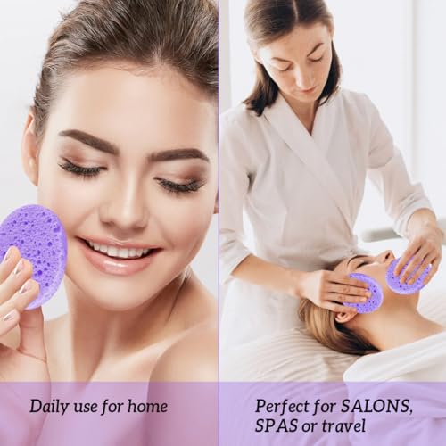 100-Count Facial Sponges Compressed Natural Cellulose Sponge Round Shape Face Sponge for Face Cleansing Exfoliating and Makeup Removal, Purple - color: 100- Pack Purple