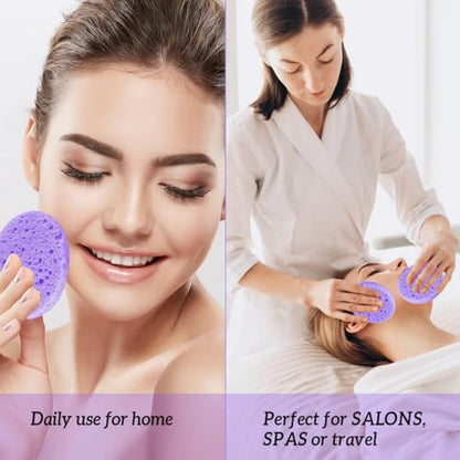 100-Count Facial Sponges Compressed Natural Cellulose Sponge Round Shape Face Sponge for Face Cleansing Exfoliating and Makeup Removal, Purple - color: 100- Pack Purple