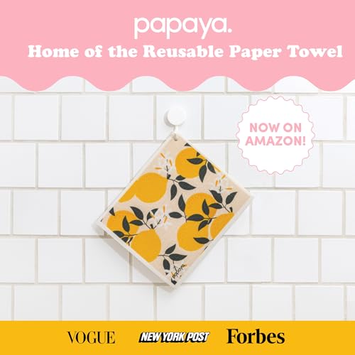 Papaya Reusable Paper Towels, Premium Swedish Dishcloths with Hook, Non-Scratch Reusable Paper Towel, 1 Sheet Replaces 17 Rolls - 2 Sheets, 1 Hook - color: Squeeze the Day