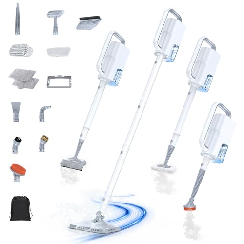 10-in-1 Steam Mop with Detachable Handheld Steamer, Quick 10s Heat-up for Steam Cleaner, 350ml Tank and 2-Level Control for Cleaning Floor, Carpet, Window, BBQ Grill, Tile, Stove, Clothing and Grout - color: Matte White