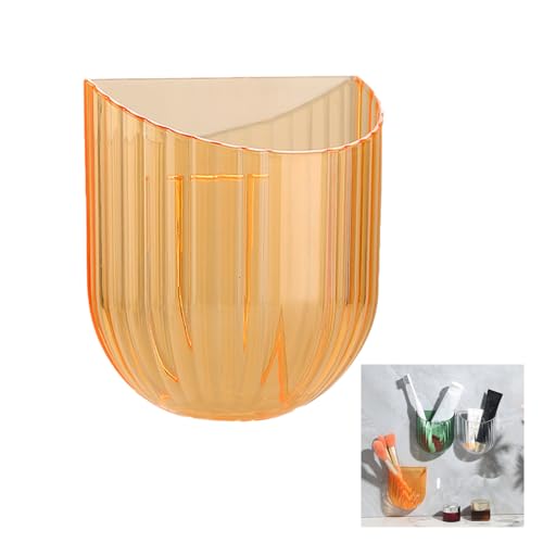Wall Mounted Storage Holder, Transparent PS Plastic, Clear Orange, 3.9x3.5x1.9 Inch, Adhesive Organizer for Cosmetics, Phone, Remote (Yellow) - color: Yellow