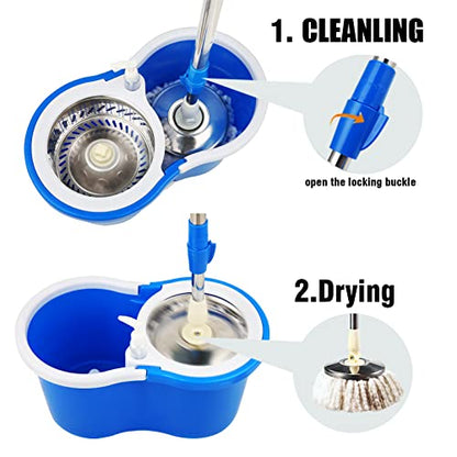 Spin Mop and Bucket with Wringer Set, 360° Mop and Bucket System with 3 Microfiber Mop Refills and 61" Extended Handle, Spinning Mop Bucket for Floor Cleaning, Blue - color: Blue
