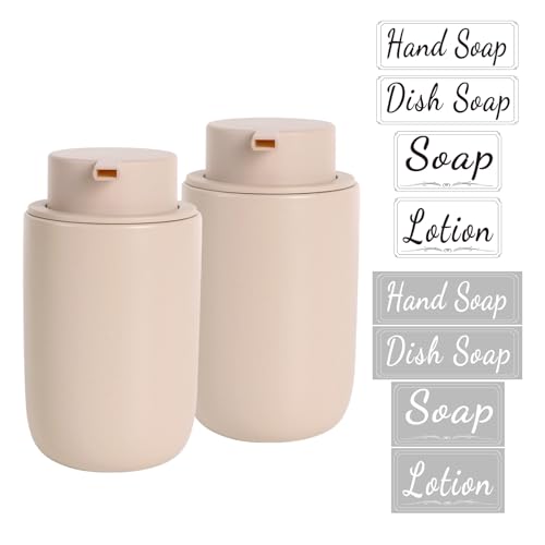 BosilunLife Foaming Soap Dispenser Set - Khaki Ceramic Foam Hand Dispenser 12oz Soap Dispenser Set with Rust Proof Pump, 4Pcs Clear Stickers for Kitchen, Bathroom - 2 Pack - color: Khaki-foam Pump
