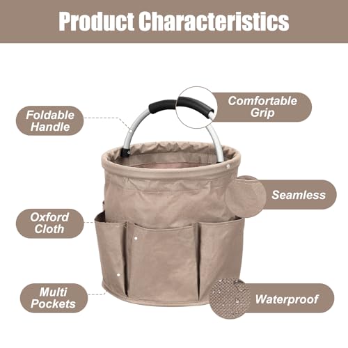 Qivine 17L Cleaning Caddy with Handle, Cleaning Supply Caddy, Foldable Tool Bag Cleaning Products Organizer, Portable Cleaning Bucket Caddy for Cleaning Supplies (Khaki) - color: Khaki