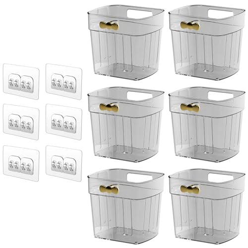 6 Pack Adhesive Cabinet Door Organizer, Compact Kitchen Under Sink Caddy, Clear Pantry Storage Basket, Under Cabinet Organizer Seasoning Spice Rack, Plastic Bathroom Wall Mounted Bins - color: Small, Clear, size: 6 Pack
