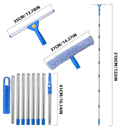 Professional Window Cleaning kit, 2-in-1 Window Squeegee with 122" Extension Poles, Suitable for Indoor & Outdoor Windows, High Glass, High Windows, Multi-Purpose Car Windshield Cleaning - size: 15.74 - 122.05"