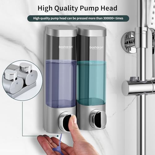 2 in 1 Shower Soap Dispenser, 2×300 ml Chamber Shampoo and Conditioner Dispenser Shampoo Dispenser for Shower Wall Mounted Shower Pump Soap Dispenser for Bathroom Kitchen (2 Chamber + Silver) - color: 2 Chamber + Silver