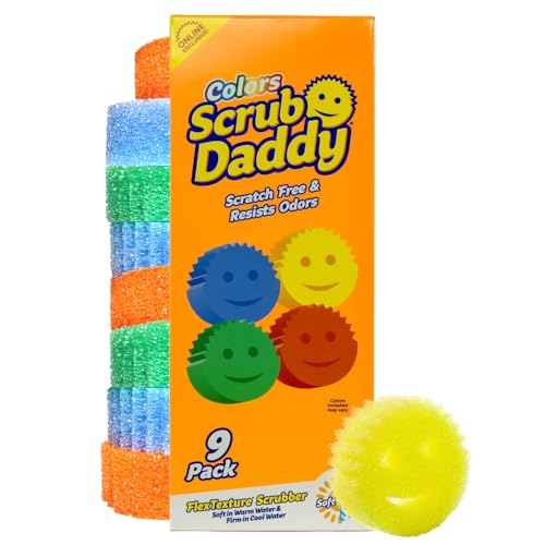 Scrub Daddy Scratch-Free Multipurpose Kitchen Sponges - Bulk Dish Sponges for Kitchen, Bathroom, Household Cleaning & More - Made with BPA-Free Polymer Foam (9 Count) - color: Exclusive Scrub Daddy Colors, size: 9 Count (Pack of 1)