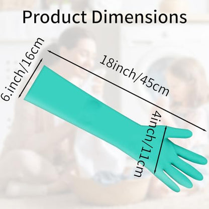 Long Sleeved Durable Nitrile Gloves 18in Reusable,Heavy duty Rubber Cleaning kitchen Cooking Anti Slip Dishwashing - size: Large