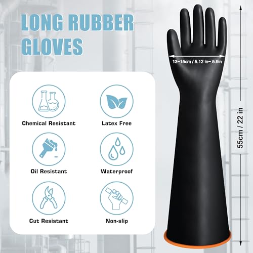22" Chemical Resistant Gloves, Reusable Heavy Duty Long Rubber Glove, Waterproof Dishwashing Gloves for Men, Forearm Protection Resist Strong Acid, Alkali, Oil, XL Size - size: 22 inch