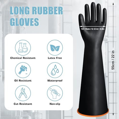 22" Chemical Resistant Gloves, Reusable Heavy Duty Long Rubber Glove, Waterproof Dishwashing Gloves for Men, Forearm Protection Resist Strong Acid, Alkali, Oil, XL Size - size: 22 inch