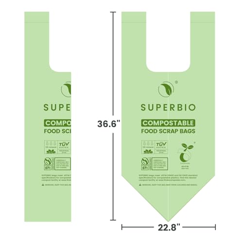 SUPERBIO 13 Gallon Handle Tie Compostable Food Waste Bags, 30 Count, 2 Pack, ASTM D6400, BPI and OK compost INDUSTRIAL, 49.2L, 0.87 Mil - color: 13 Gallon Handle Tie, 60 Count (2 Pack)