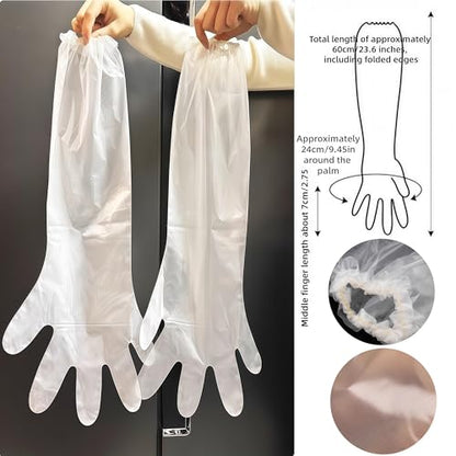 30 PCS Disposable Cleaning Gloves, Waterproof Long Sleeve 23.6" | Disposable for one-time use, PVC, elastic cuffs fit snugly, for dishwashing, cleaning, cooking, hair dyeing, gardening