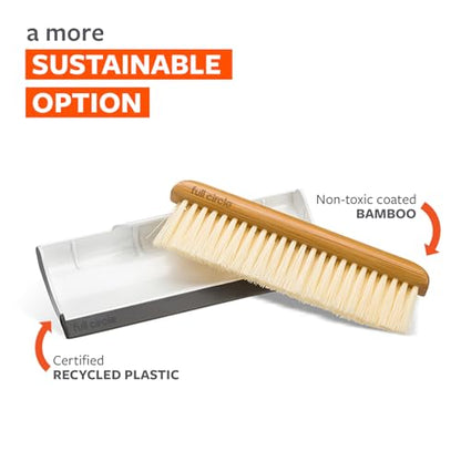 Full Circle Counter Clearer Sweep & Squeegee Tool, Countertop Sweep and Squeegee, Mini Portable Brush, Compact Storage, Sustainable Bamboo Handle