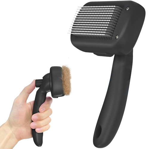 Dipoo Self Cleaning Shedding Brush - Skin Friendly Grooming Tool for Dogs, Cats, and Puppies, Deshedding and Hair Removal for Long and Short Haired Pets, Black - color: Black