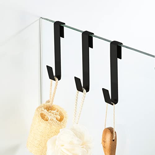 Extended Shower Hooks, Towel Hooks for Frameless Glass Shower Door, 3 Pack Matte Black Stainless Steel - color: Matte Black, size: Extended
